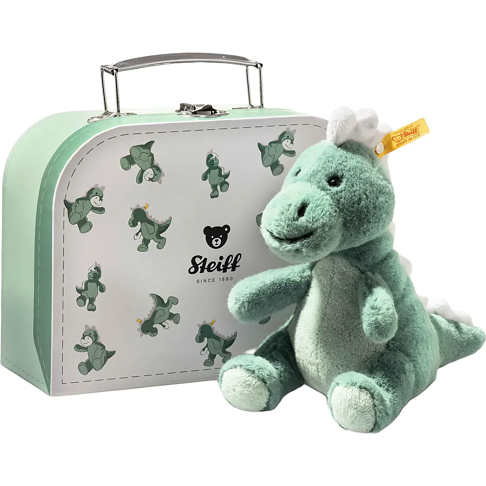 meinspielzeug - Steiff Joshi Baby T-Rex im Koffer Hellgr�n - 16 cm | Dinosaurier Pl�sch