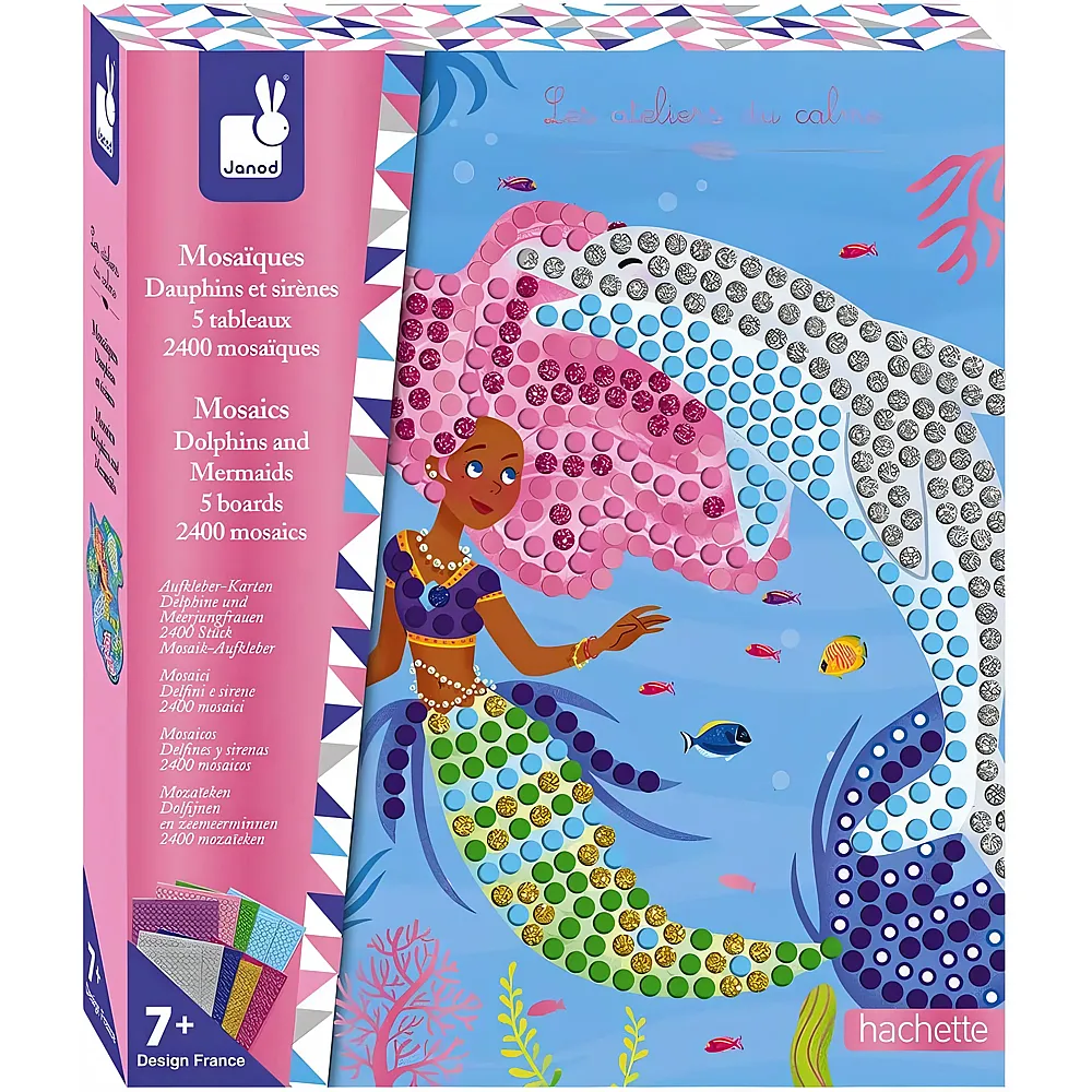 Janod Mosaik-Set Delfin- und Meerjungfrauen - Les Ateliers du Calme - Set f�r kreative Freizeitbesch�ftigungen f�r Kinder