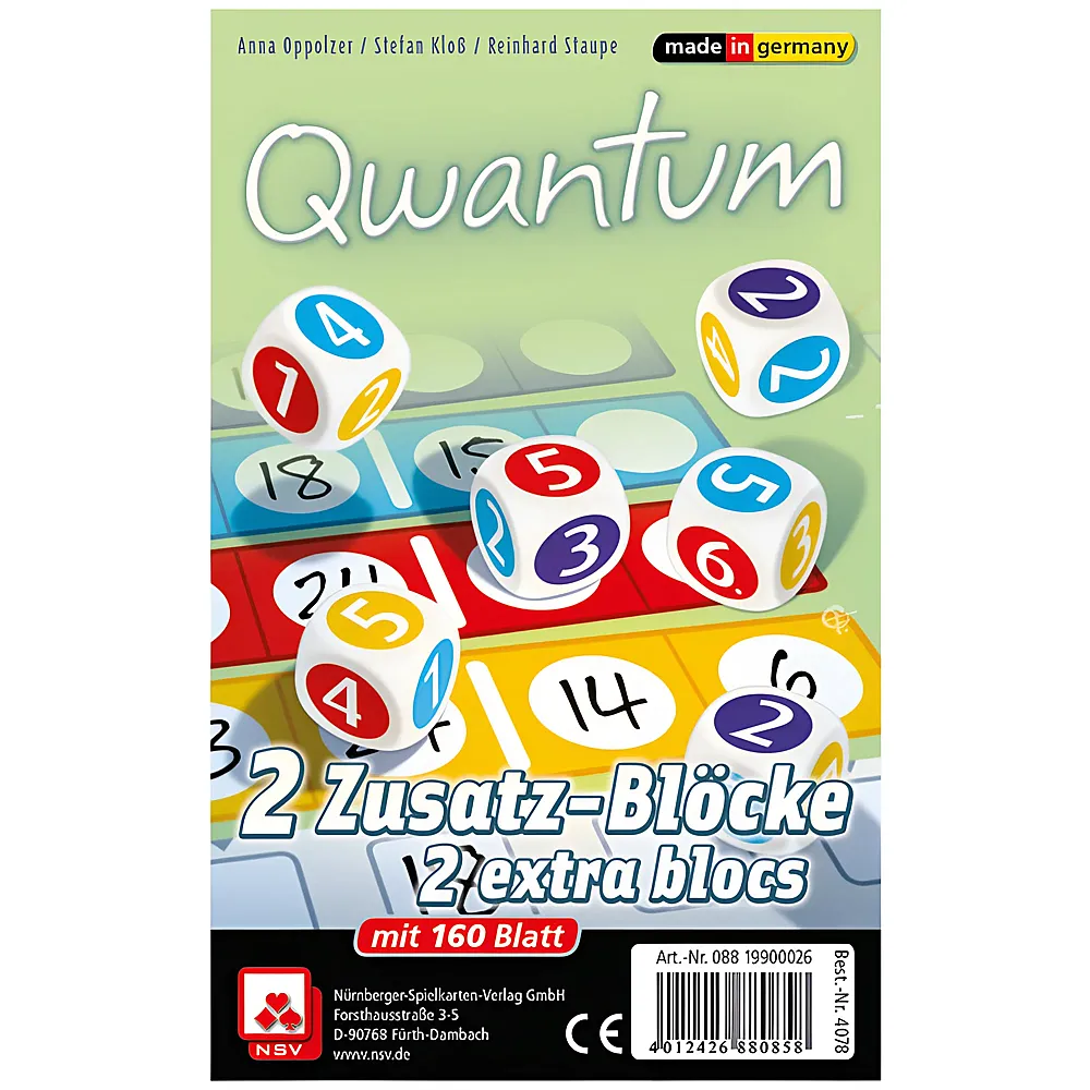 NSV Spiele Qwantum - 2 Zusatz-Blcke mit je 80 Blatt | Spielezubehr