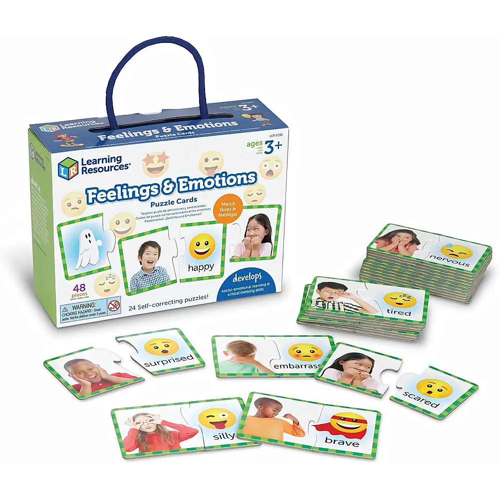 Learning Resources Puzzlekarten Gef�hle und Emotionen, ab 3 Jahren, soziales Lernen, Emotionen erkennen, SEL-Spielzeug f�r Kinder, 48