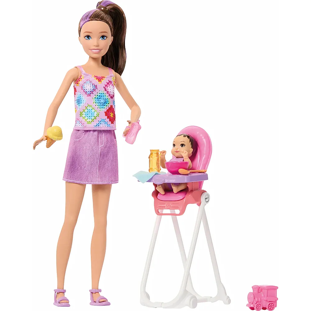 Barbie Skipper Babysitters Inc. Spielset mit br�netter Puppe, br�netter Kleinkind-Puppe, Hochstuhl