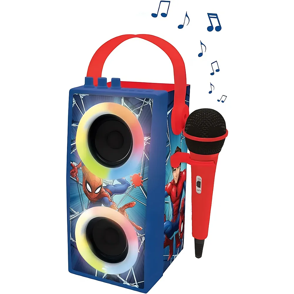 Lexibook Spiderman Tragbarer Bluetooth-Lautsprecher mit Mikrofon und tollen Lichteffekten