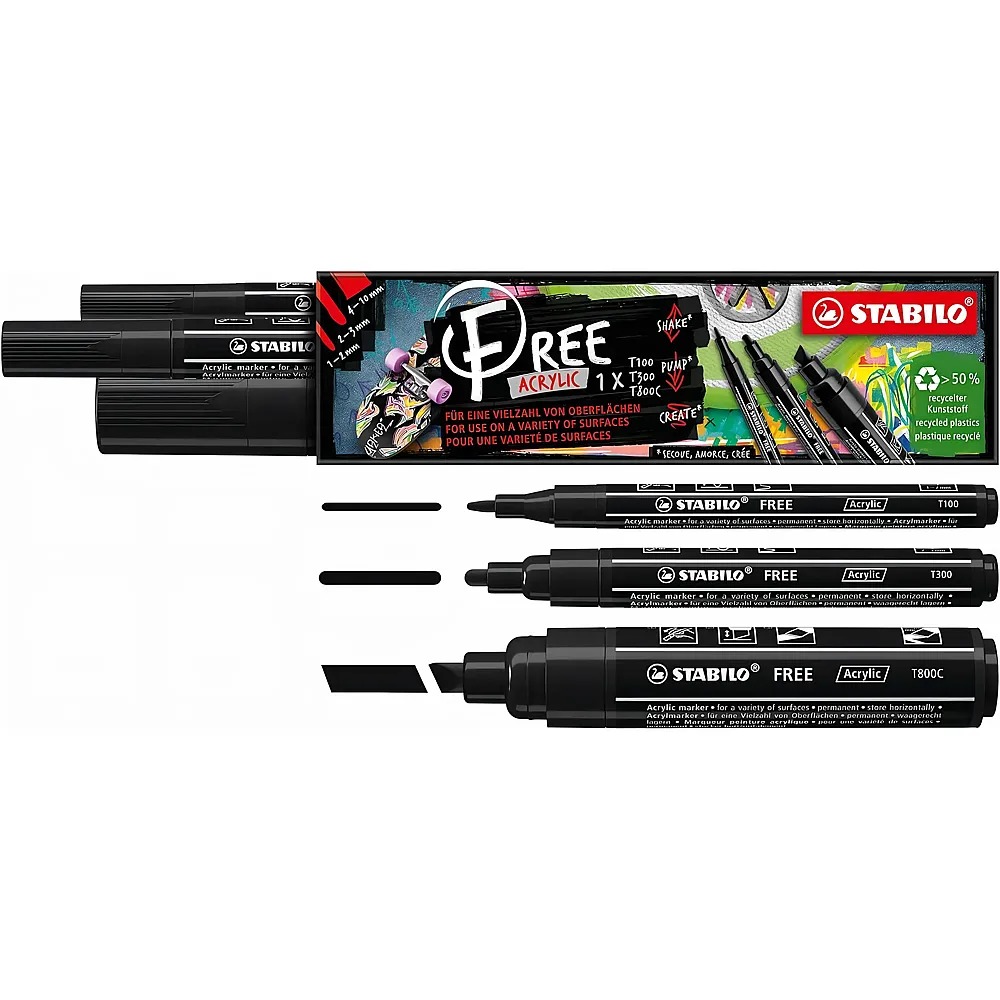 Stabilo FREE Acrylic Mix schwarz 3Etui