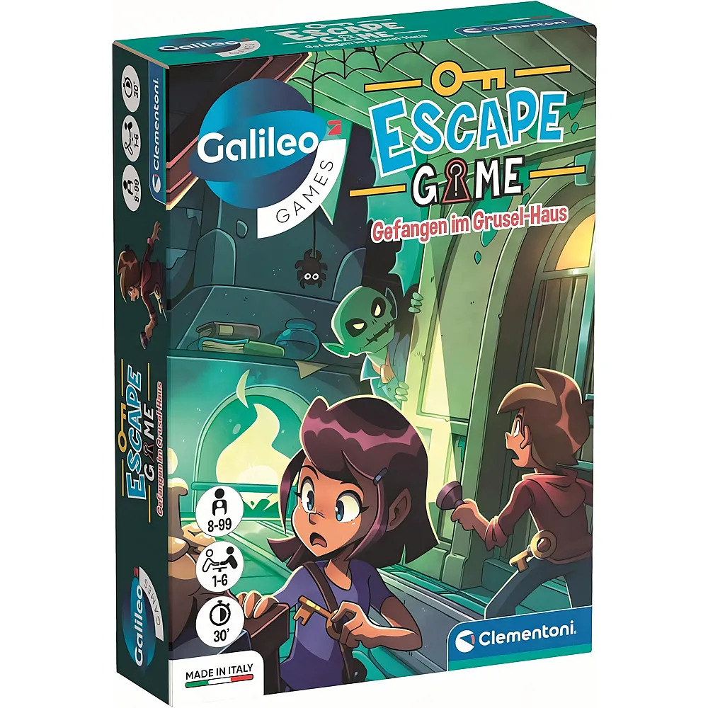 meinspielzeug - Clementoni Galileo Escape Game - Gefangen im Grusel-Haus - Gesellschaftsspiel zum Knobeln & R�tseln inkl. Hinweiskarten und Requisiten - Familienspiel ab 8 Jahren 59449