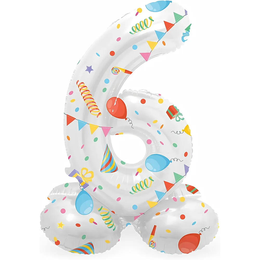 Folat Stehender Folienballon Joyful Party Nummer 6 - 72 cm