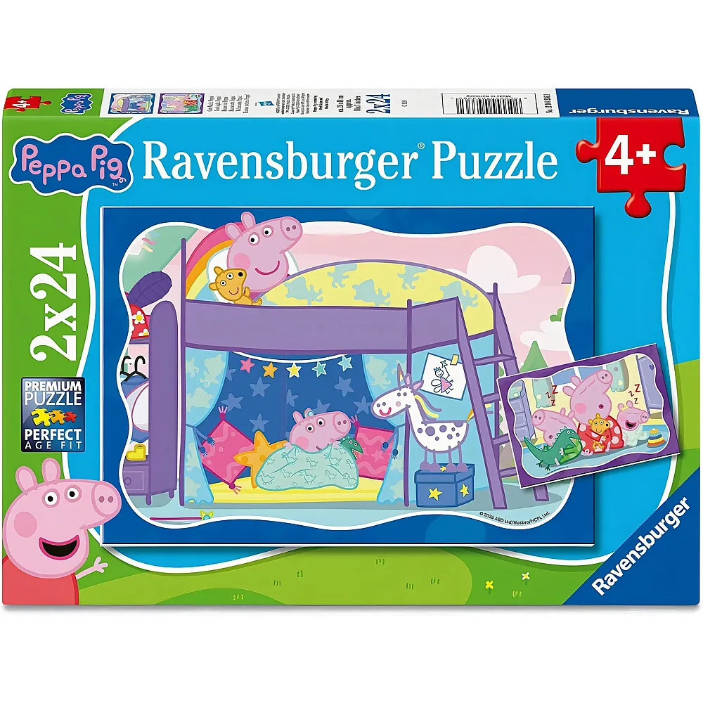 Ravensburger Puzzle 2in1 Gute Nacht, Peppa - 24 Teile Peppa Pig | Puzzle 10-104 Teile