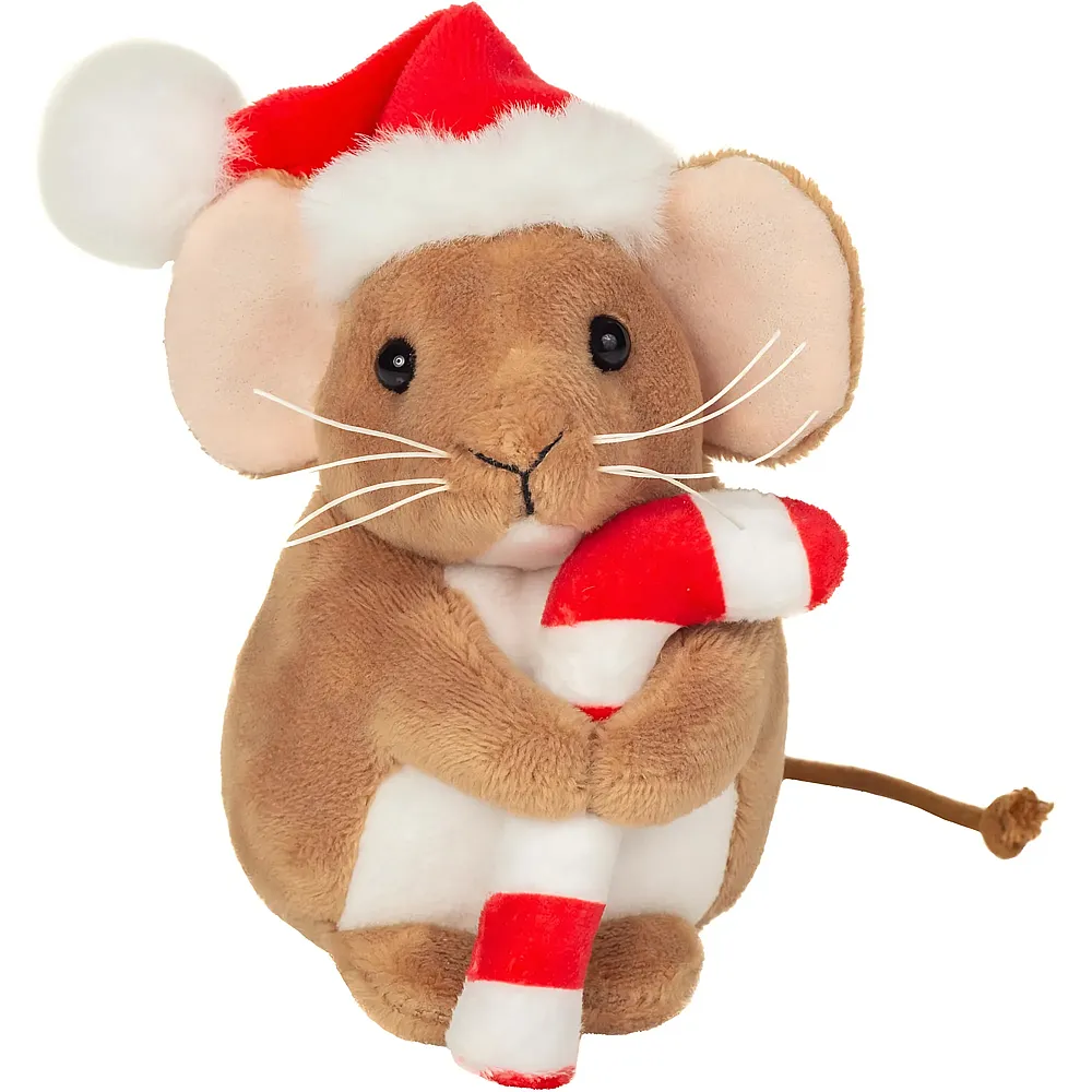 Teddy-Hermann Weihnachtsmaus mit Zuckerstange - 11 cm