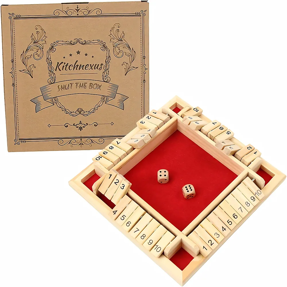 Kitchnexus Deluxe 4-Spieler Shut The Box Holz Tisch Spiel Klassisch W�rfelspiel Board Spielzeug Rot