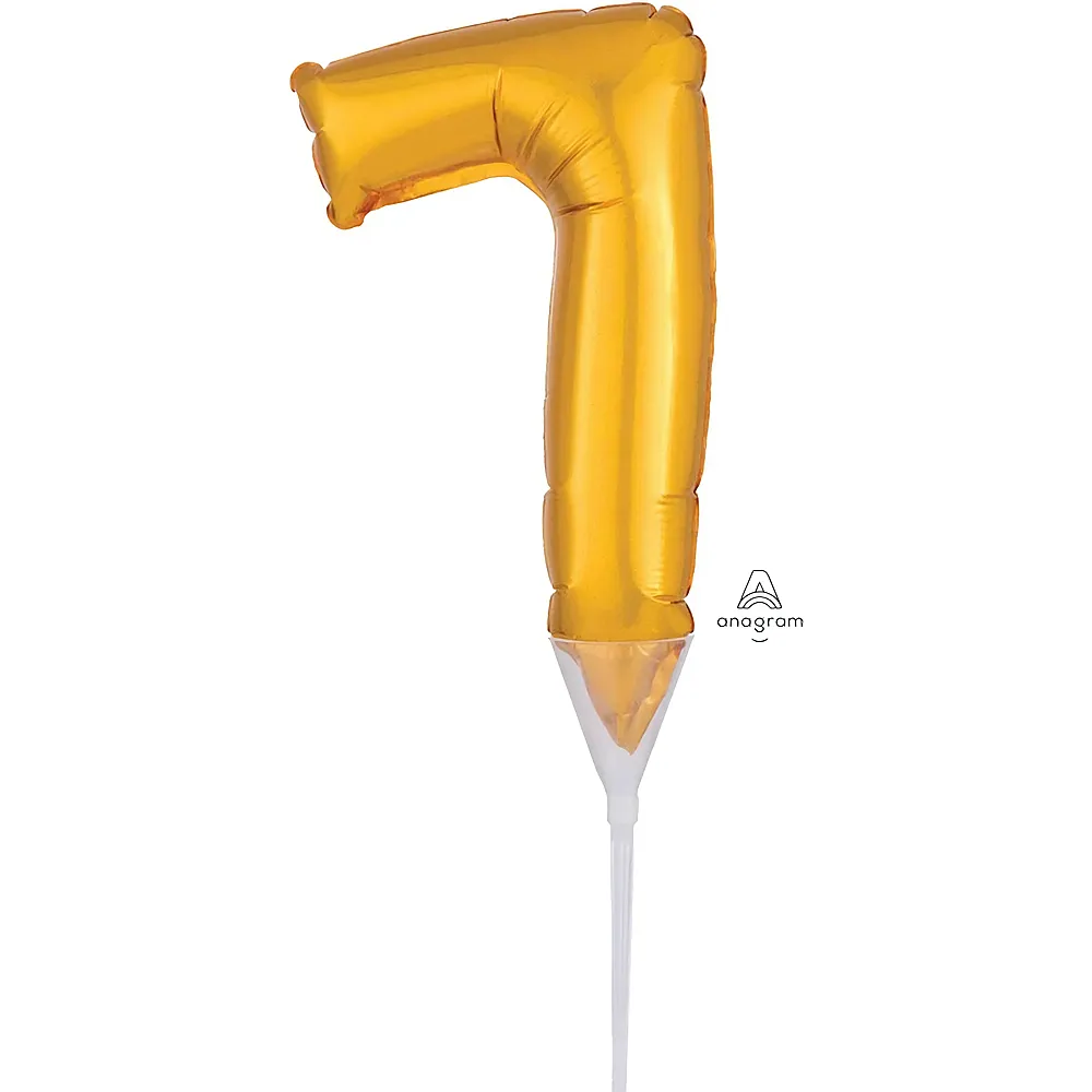 Amscan Folienballon Zahl 7 gold 15cm Kuchendeko mitHalter im Beutel