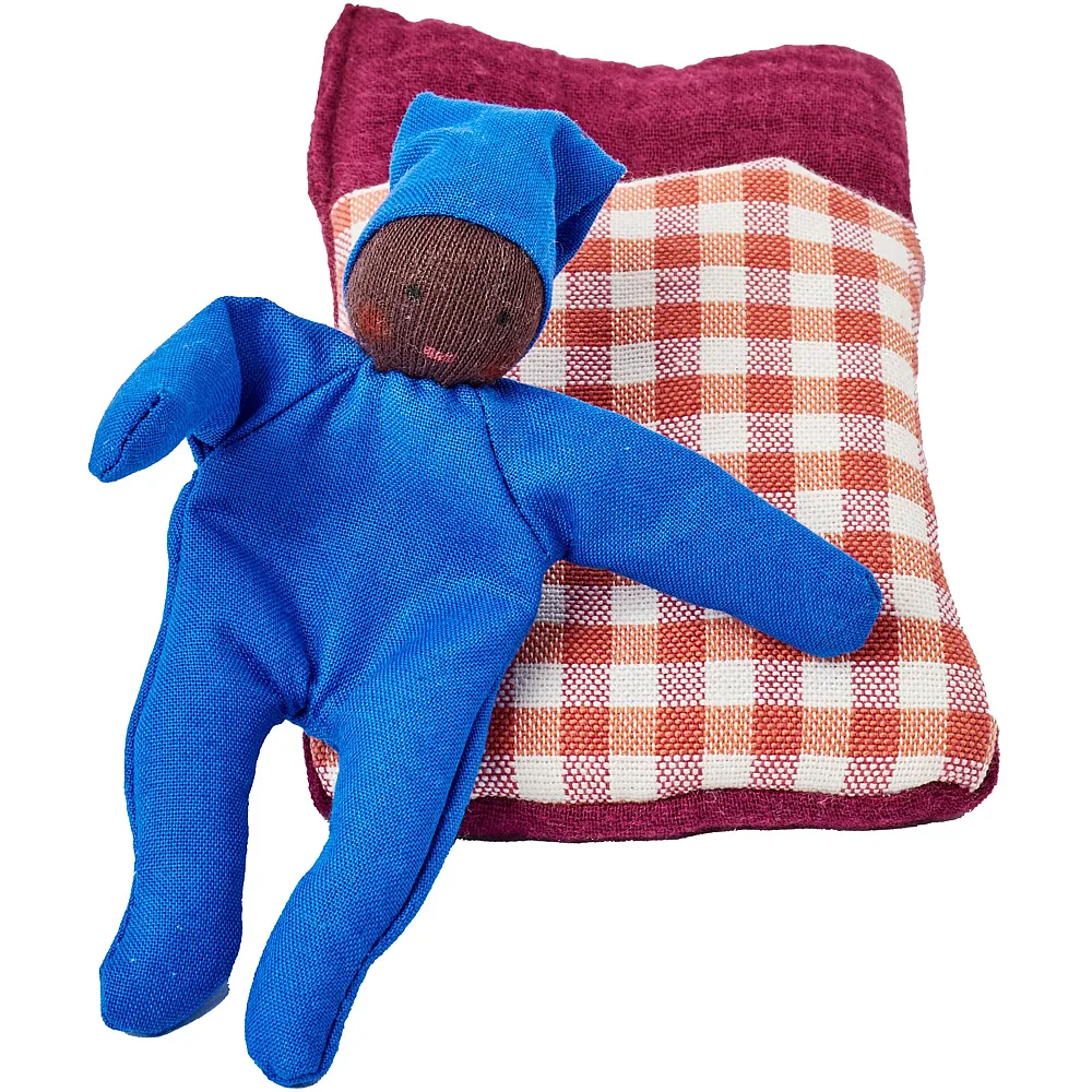 K�the Kruse Baby Baby mit Schlafsack Karo Rot - 12,5 cm | Schmusepuppen