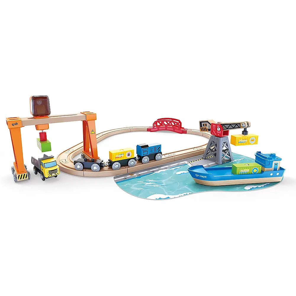 meinspielzeug - Hape Eisenbahn Abladen und Aufladen im Hafen | Eisenbahn Sets