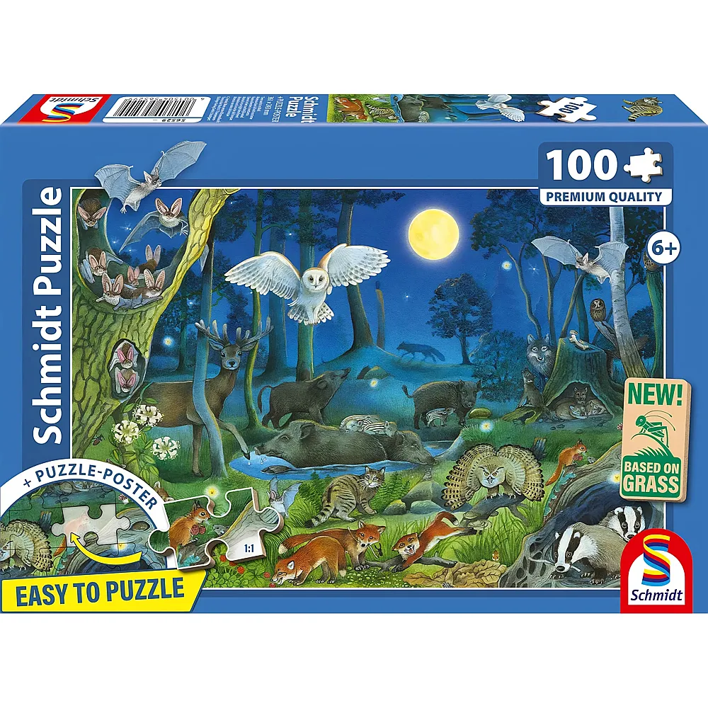 Schmidt Puzzle Tiere nachts im Wald - 100 Teile