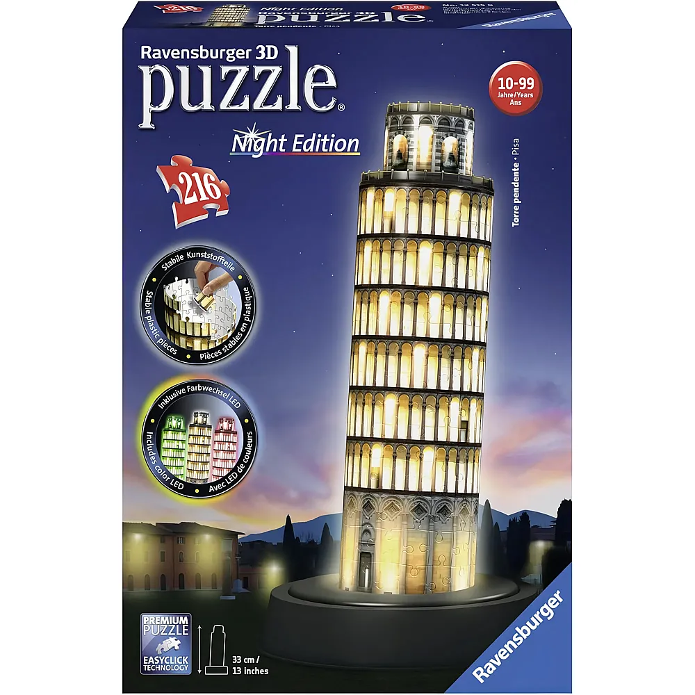 Ravensburger Puzzle 216 Teile 3D Puzzle mit LED - Schiefer Turm von Pisa