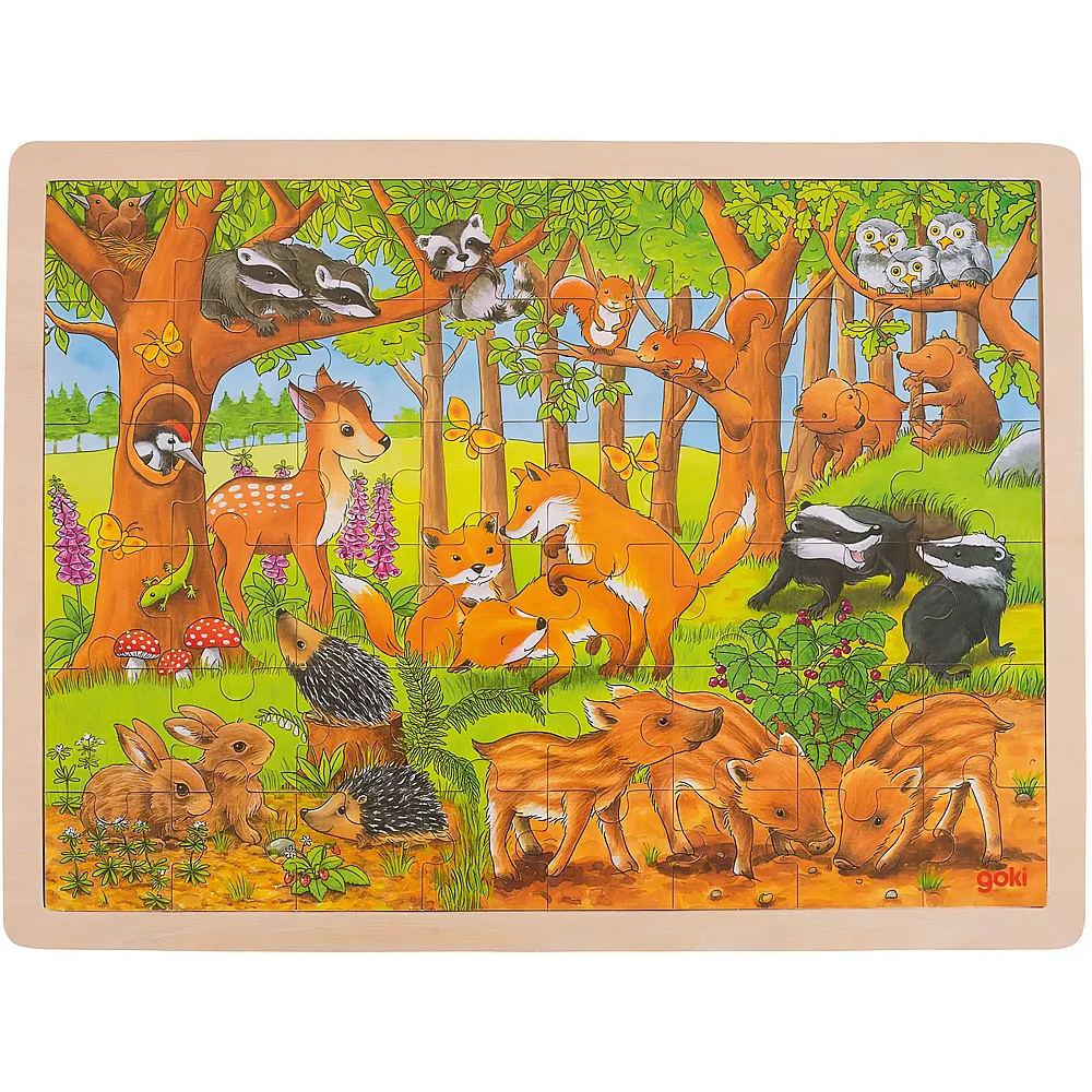 Goki Puzzle Tierkinder im Wald 48Teile | Rahmenpuzzle