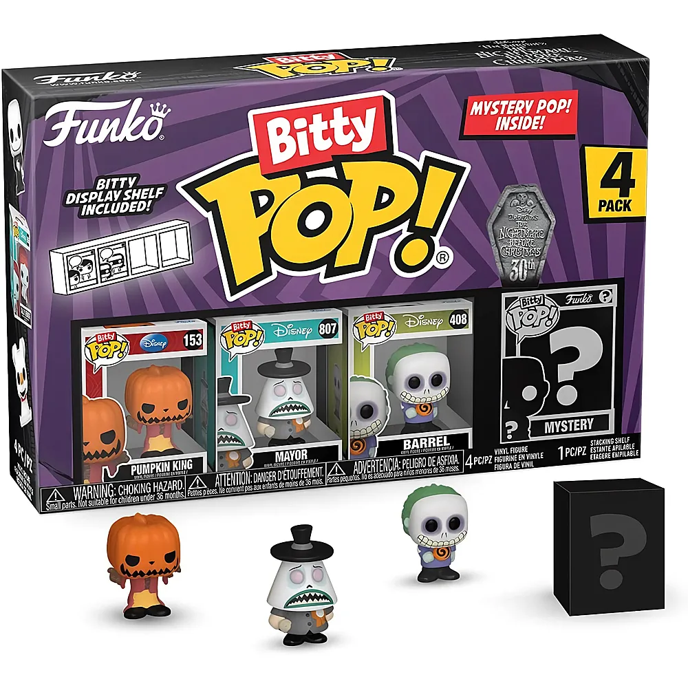 meinspielzeug - Funko Bitty Pop The Nightmare Before Christmas - Pumpkin Jack 4PK - Pumpkin King, Mayor, Barrel und Mystery | Lizenzfiguren