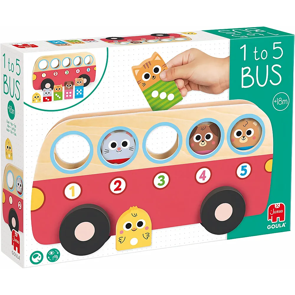 Jumbo 1 bis 5 Bus Bus aus Holz, 5 Figuren, Zahlen