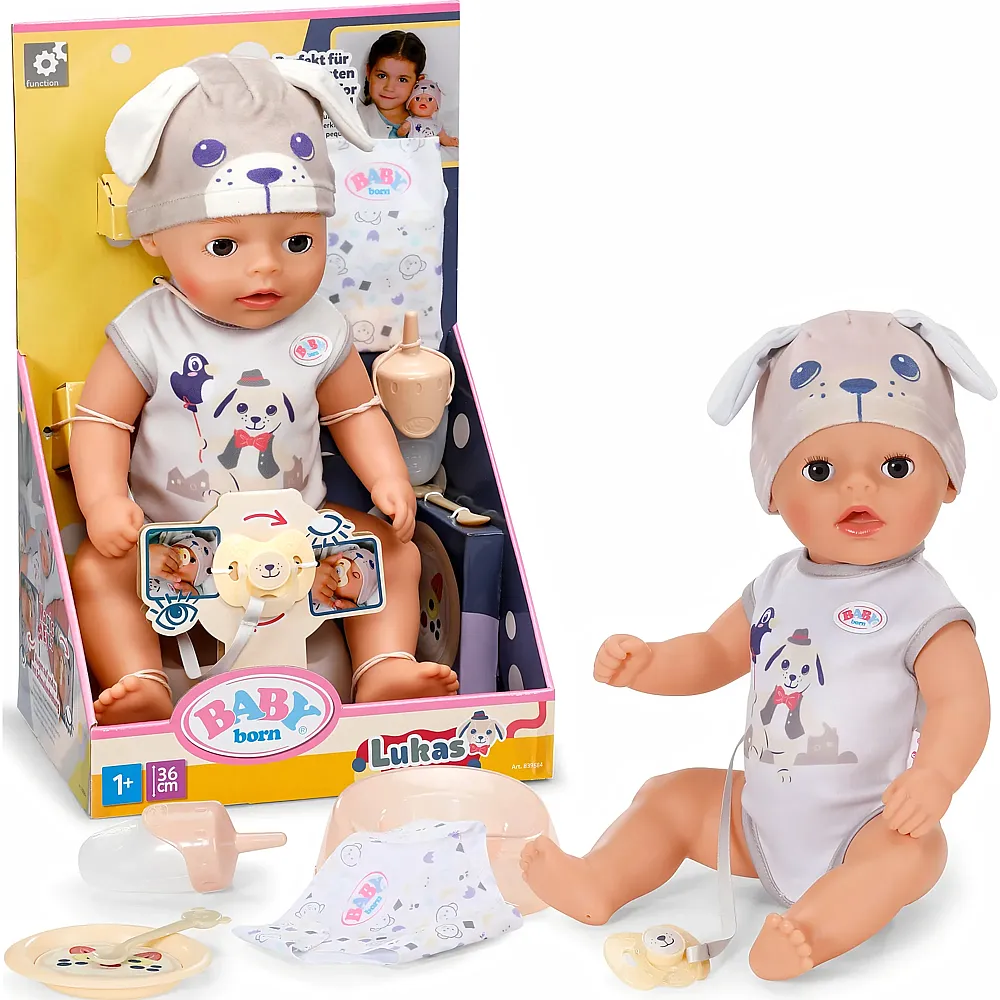 meinspielzeug - Zapf Creation Baby Born Lukas in Strampler mit Hundemotiv 36cm | Babypuppen