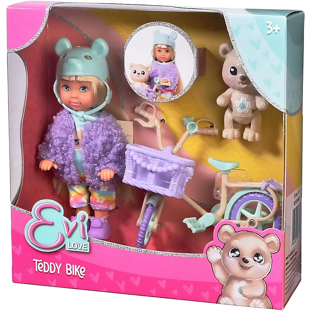 meinspielzeug - Simba Evi Love Spielpuppe mit mit Fahrrad und B�renhelm | Modepuppen