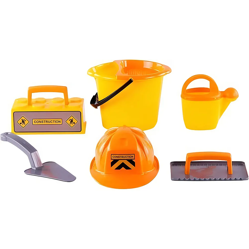 Cavallino Toys Maurereimer-Set mit Werkzeug und Helm - 6 Teile - Sandkasten