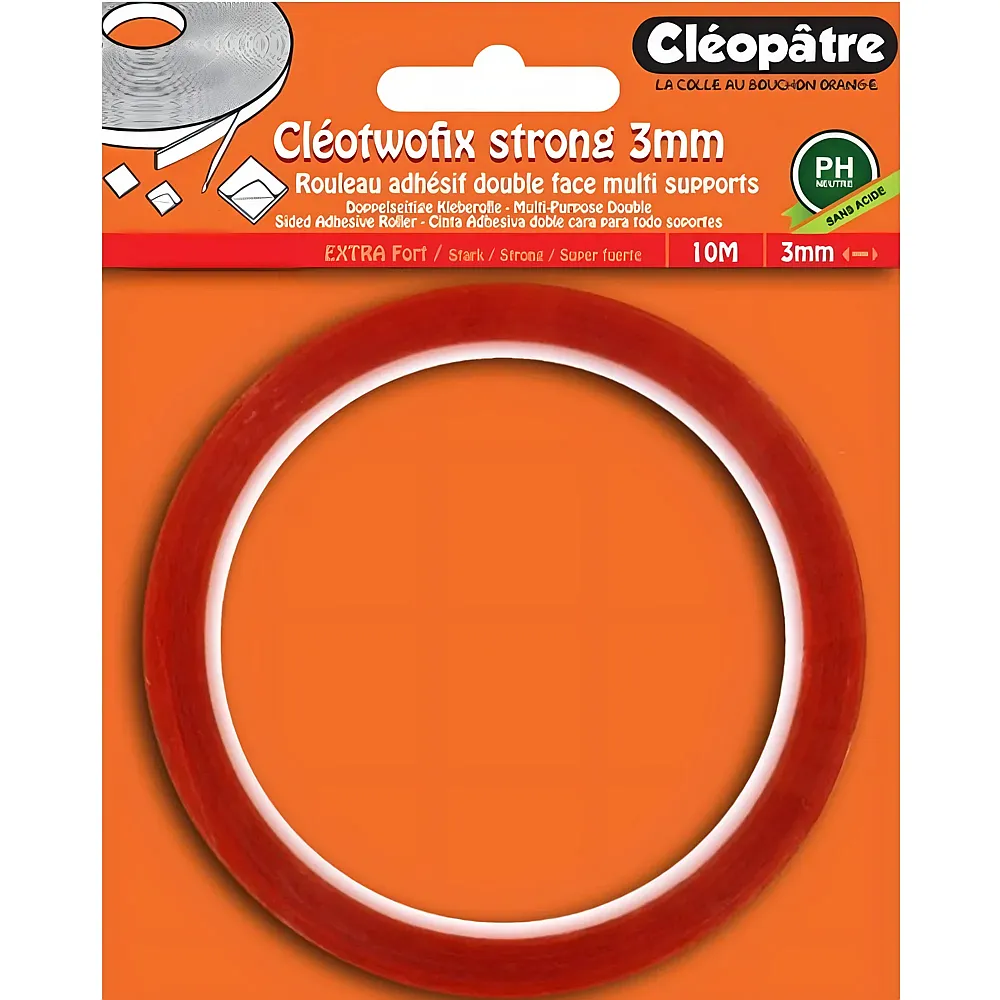 Cleopatre Cleotwofix � Doppelseitige Kleberolle Extra Stark 3mmx10m