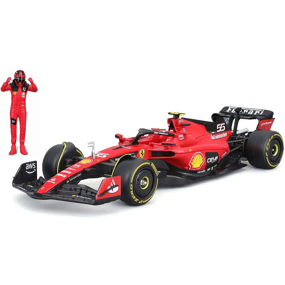 Bburago 1:24 Ferrari F1 SF-23 mit Figur Sainz - Die-Cast 1:24
