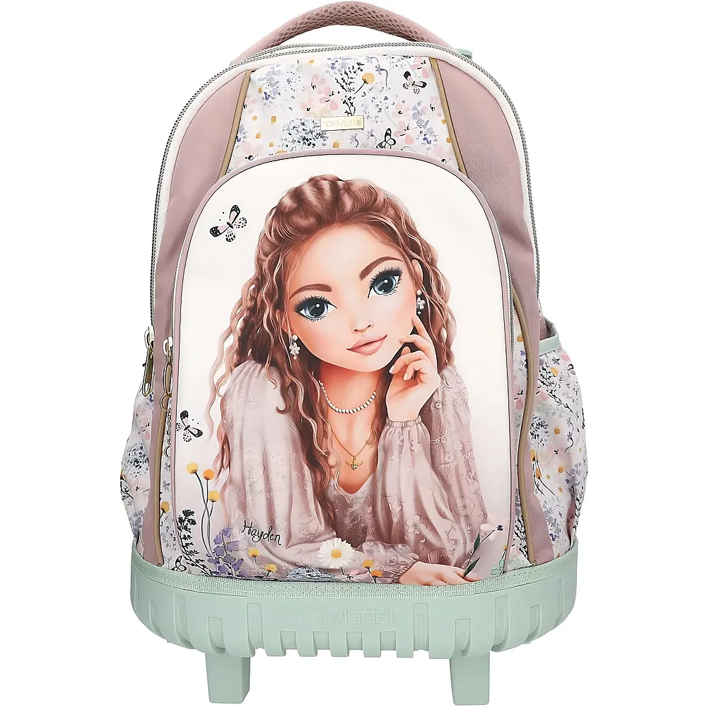Depesche Top Model Summer Feeling - Schulrucksack Trolley in Rosa und Gr�n, mit Model Motiv und Blumen Muster, Schultasche