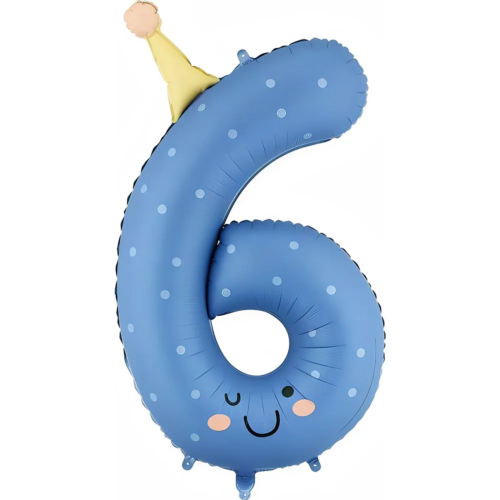 PartyDeco Folienballon Zahl 6 Smiley's blau - Suche